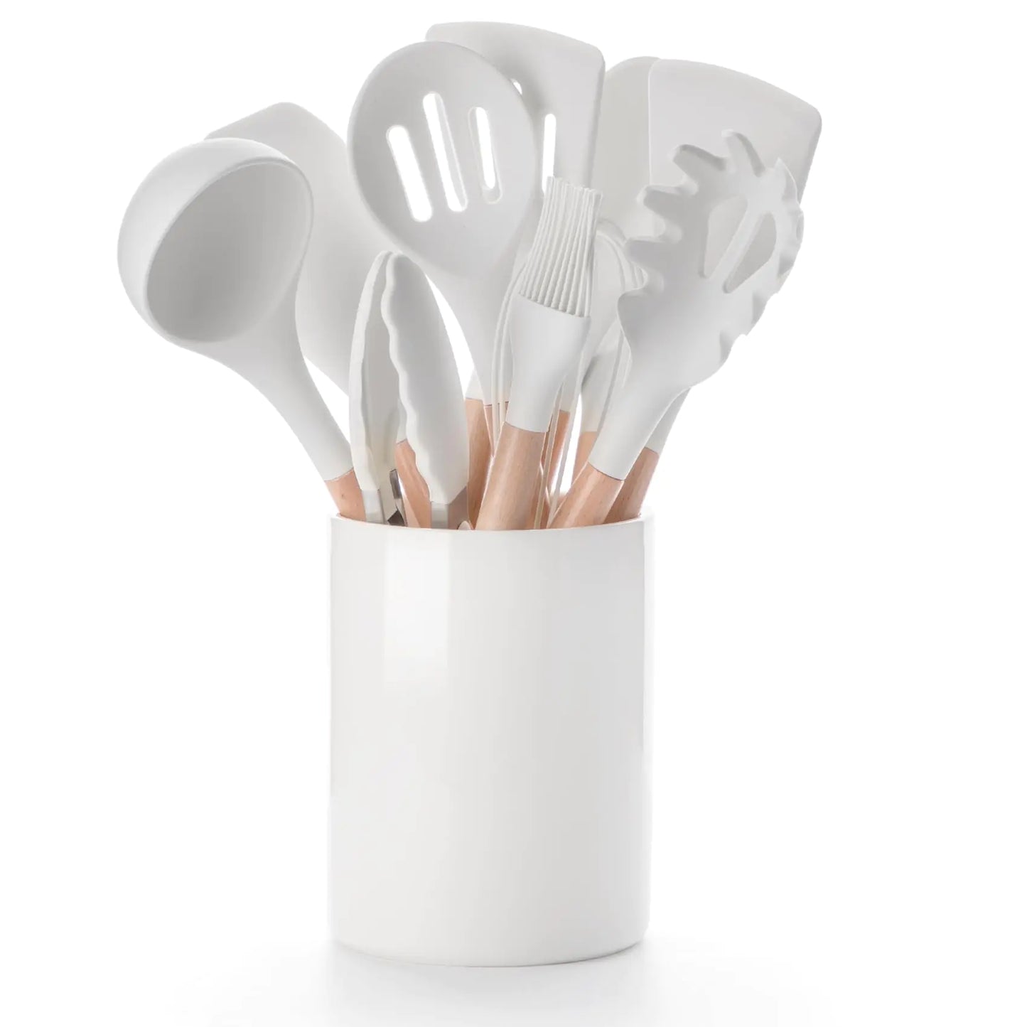 12-Piece Silicone Kitchen Set with Wooden Handles