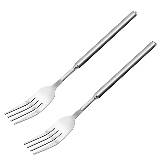 2Pcs Stainless Steel Telescopic Dining Forks 63cm